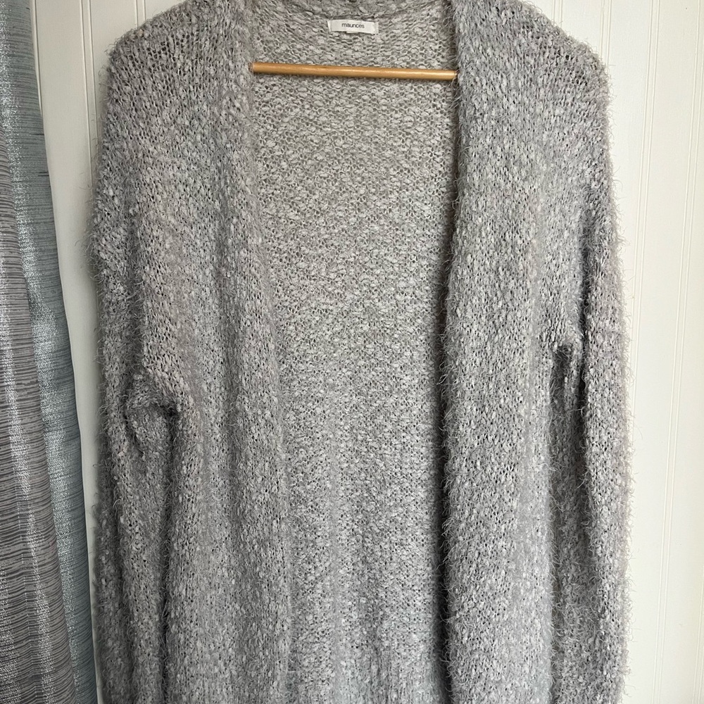 Maurices Light Gray Fuzzy Open-Front Cardigan